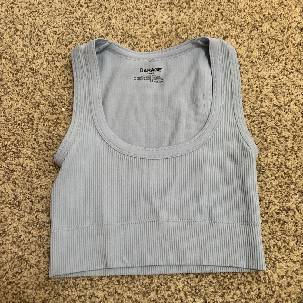 Garage Blue Ribbed Crop Tank Top